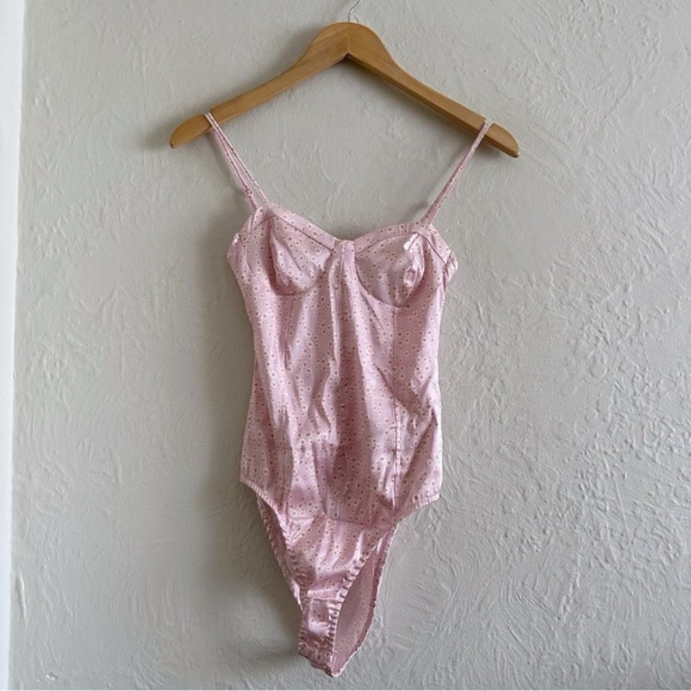 Zara Pink Daisy Floral Ditsy Satin Bustier Corset Bodysuit Size S